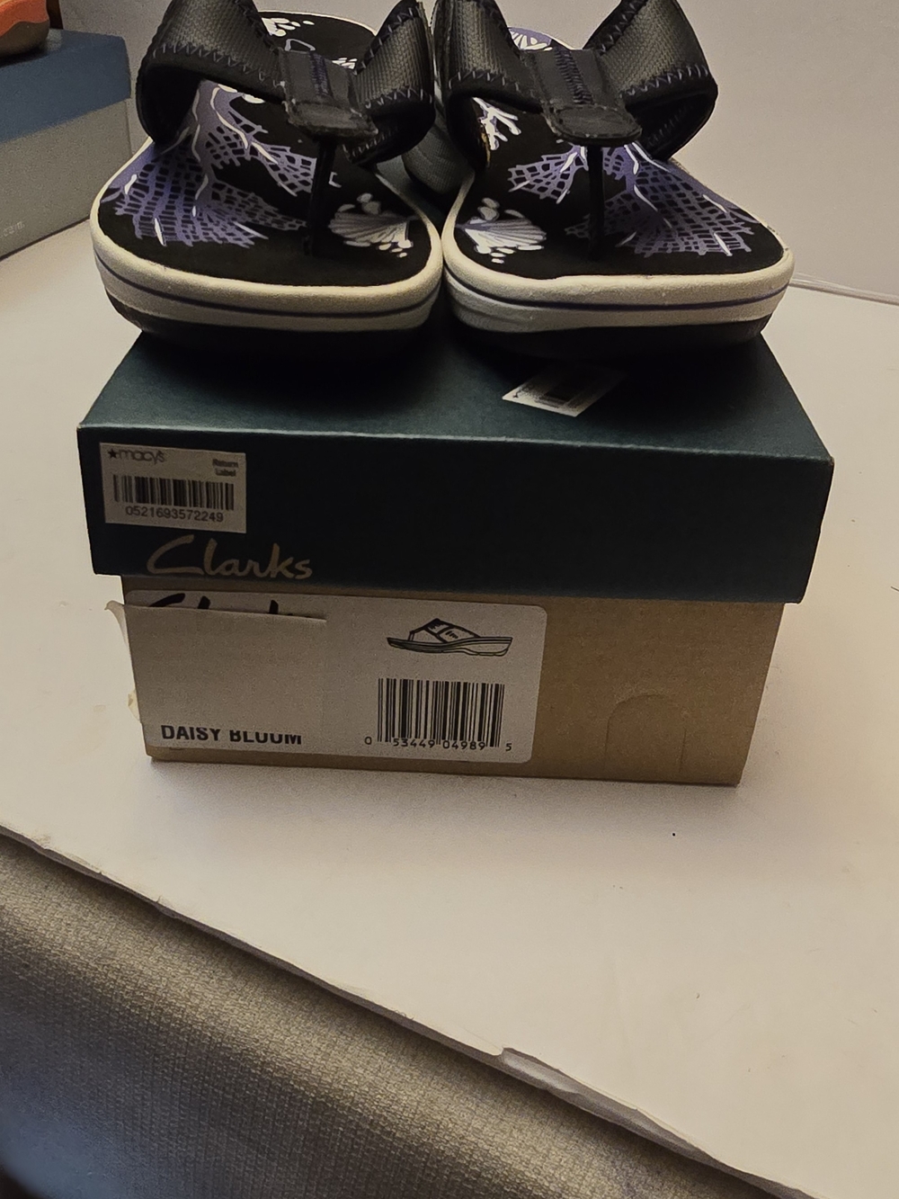 Clarks Black and Purple Floral Thong Sandals